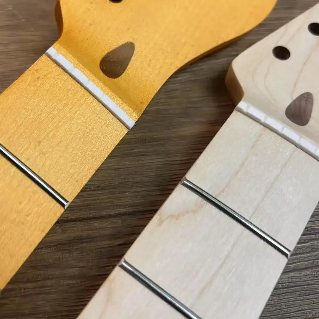 One-Piece TL Style Guitar Neck, Solid Maple with Micro-Yellow Finish, 21 Frets Vintage Spec for Telecaster Electric Guitar