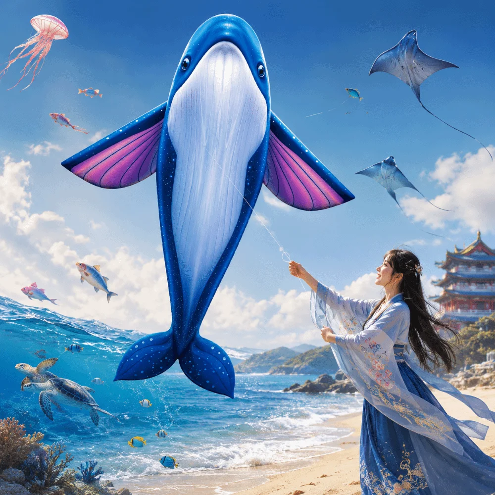 Easy To Fly Giant Blue Whale Kite Good Flying Marine Animal Children's Kite 100 Meter Kite Line Ripstop Outdoor Flying Toy