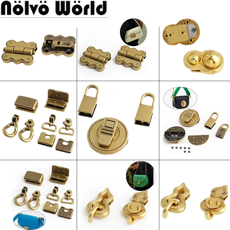2-10Sets Old Gold Metal Flip Locks For Leather Bags Handbag Shoulder Purse Clasp Closure Round Lock Buckles Hardware Accessories