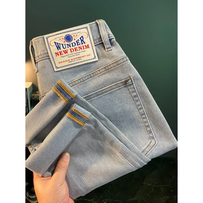 

2025 summer new versatile denim cropped pants for men, casual, simple, high-end, fashionable, slim fit pants