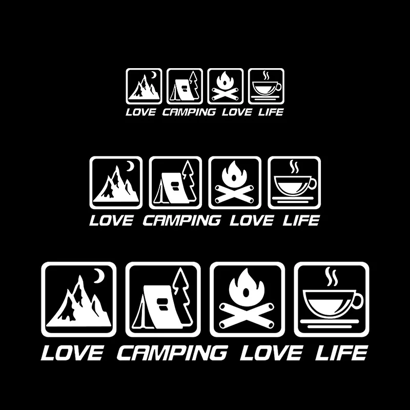 LOVE CAMPING Car Window Stickers Off Road Vehicle Travel Waterproof Decal Campfire Adventure Car Decoration Wilderness LOVE LIFE