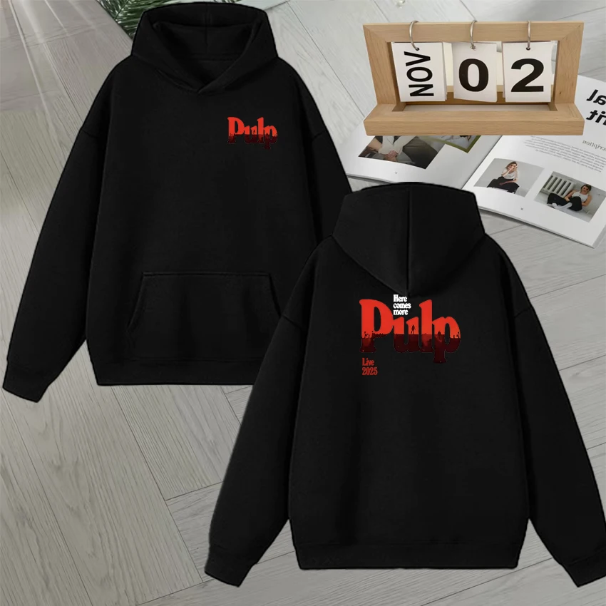 

2025 Tour T-Shirt Black Pulp Rock Band Live Date Double Sided Print Hoodies Autumn Winter Sweatshirt Men Women Fleece Pullovers