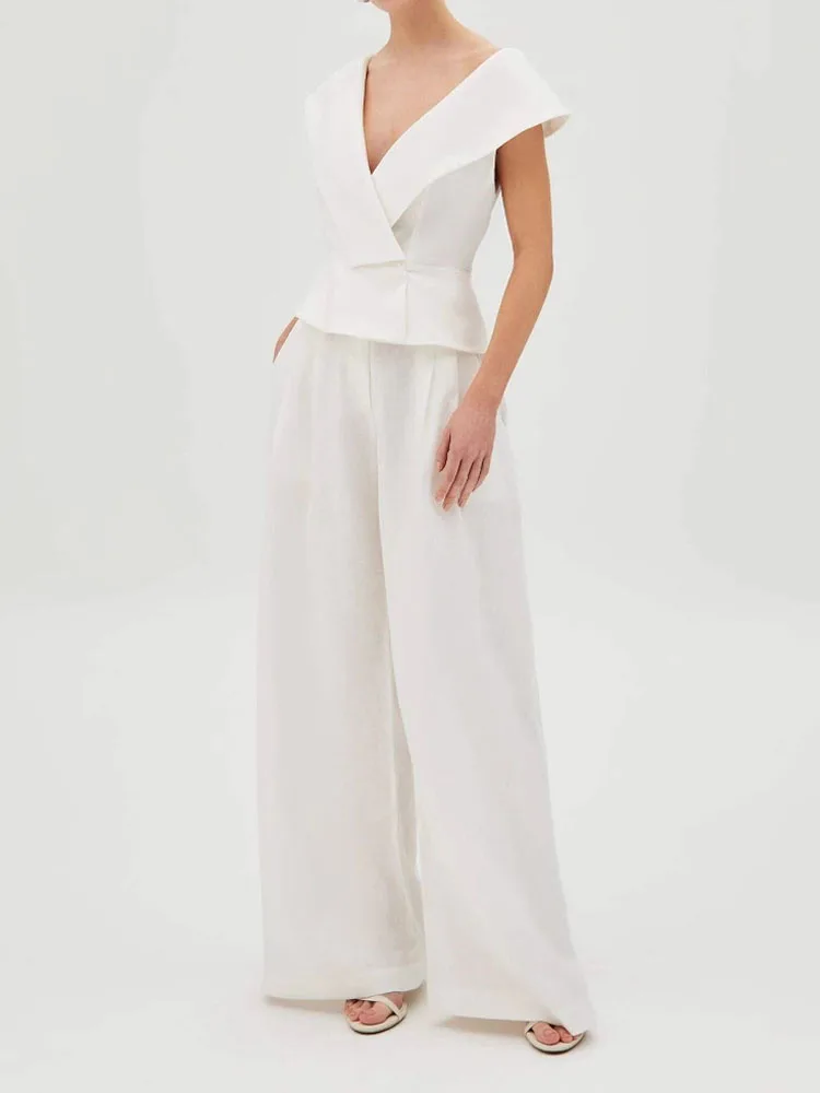 Escritório viajando tubo reto feminino de duas peças elegante calças de bolso conjunto casual sem mangas terno de cor sólida