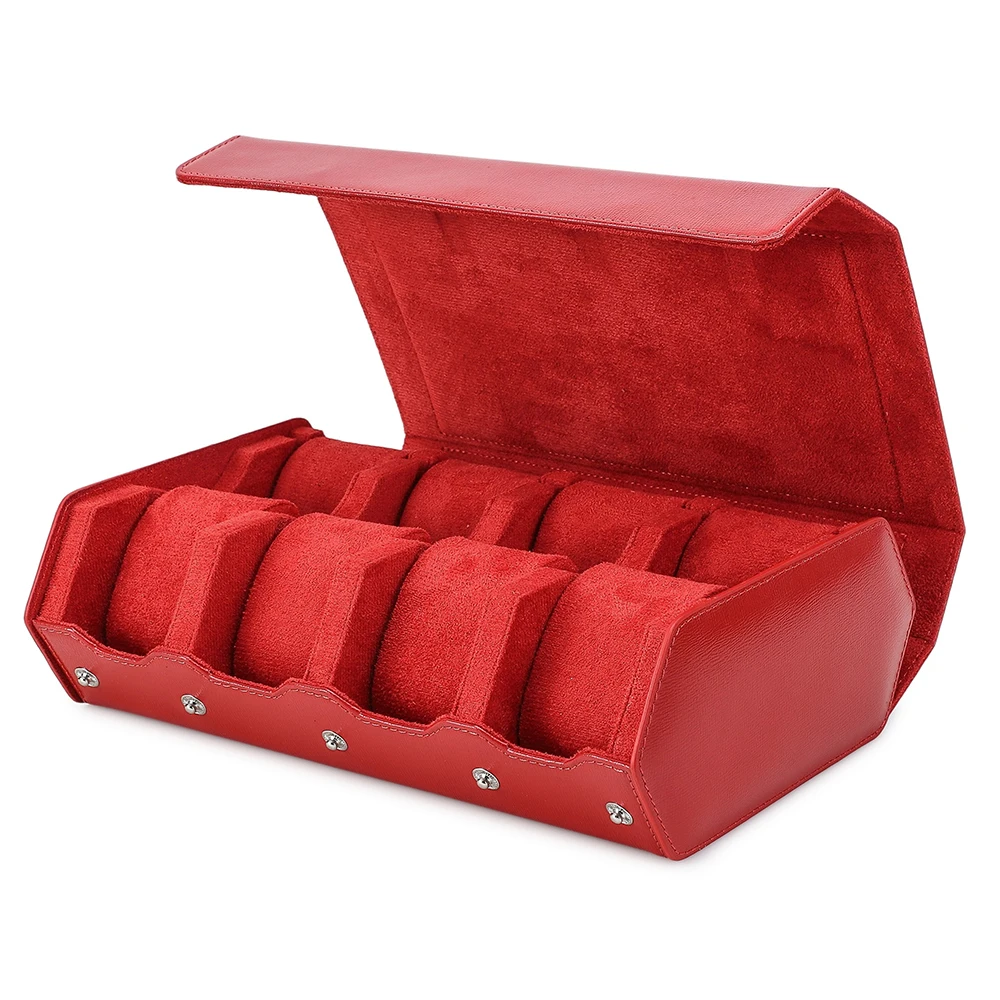 Prachtige Groene Lederen Hexagon Horloge Vitrine 2 / 3 / 4 / 6 / 8 Slots Horloges Roll Box Opbergorganizer Houder