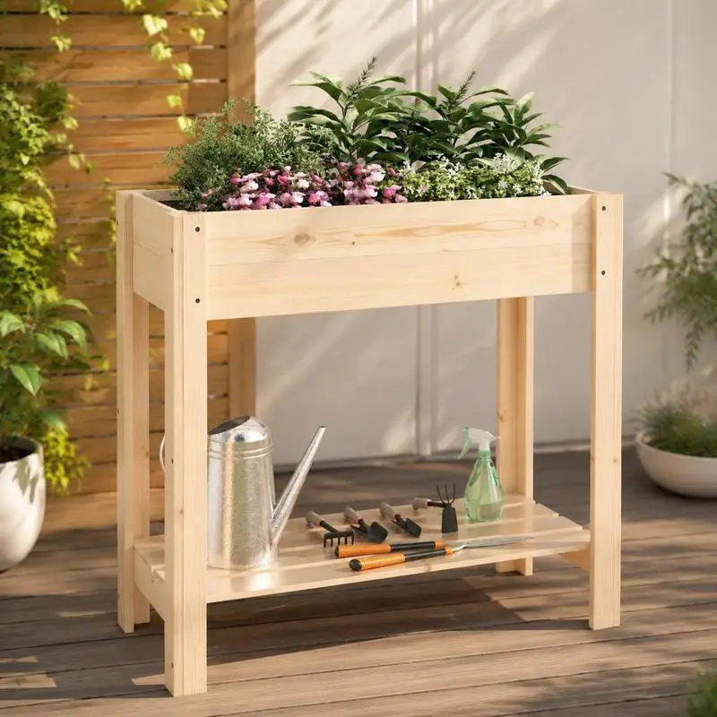 Bac à fleurs surélevé en bois pour intérieur et extérieur, jardinière surélevée avec étagère, idéal pour les coins de jardin, les balcons, les cours et les espaces extérieurs des villas, pour l'aménagement paysager et la décoration.