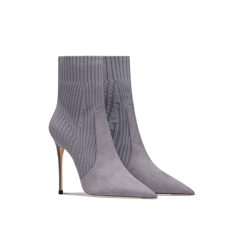 Autumn and Winter New Pointed Suede Pearl Socks and Boots Banquet Dress Large Size Small Size Stiletto High Heels Women's Boots