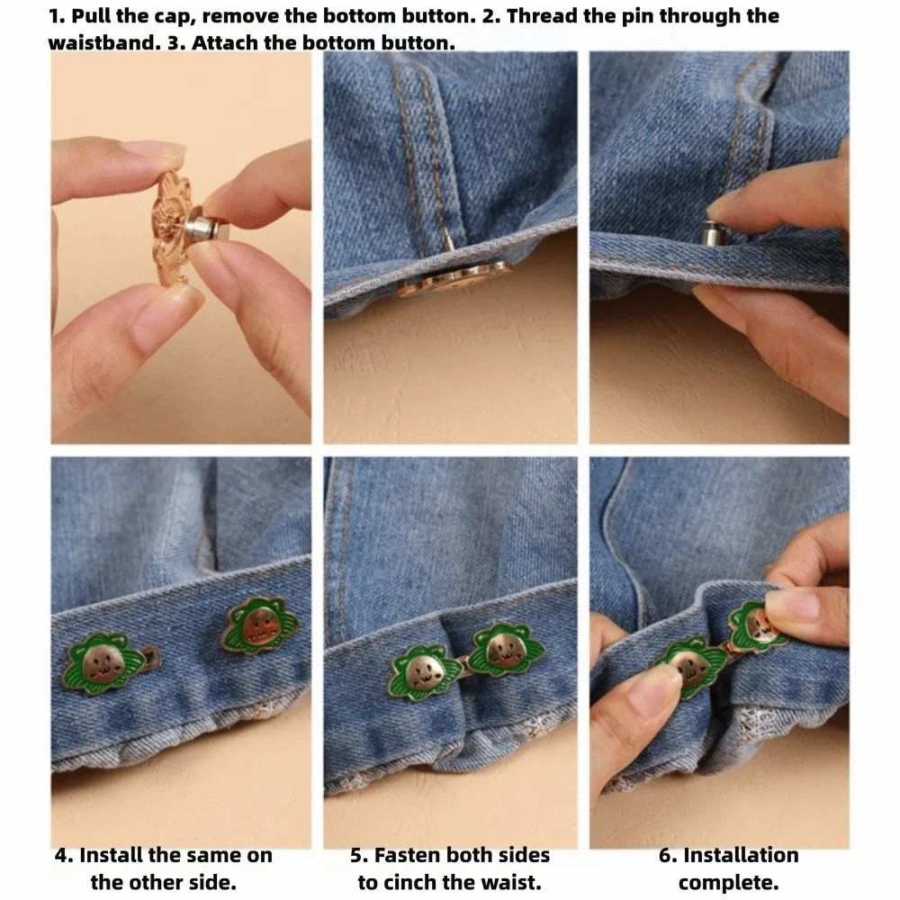 Bottoni Jean a base piatta a forma di leone Perni per bottoni portatili regolabili senza cucitura Cartoon Installazione senza cucitura Tenditore per la vita dei pantaloni