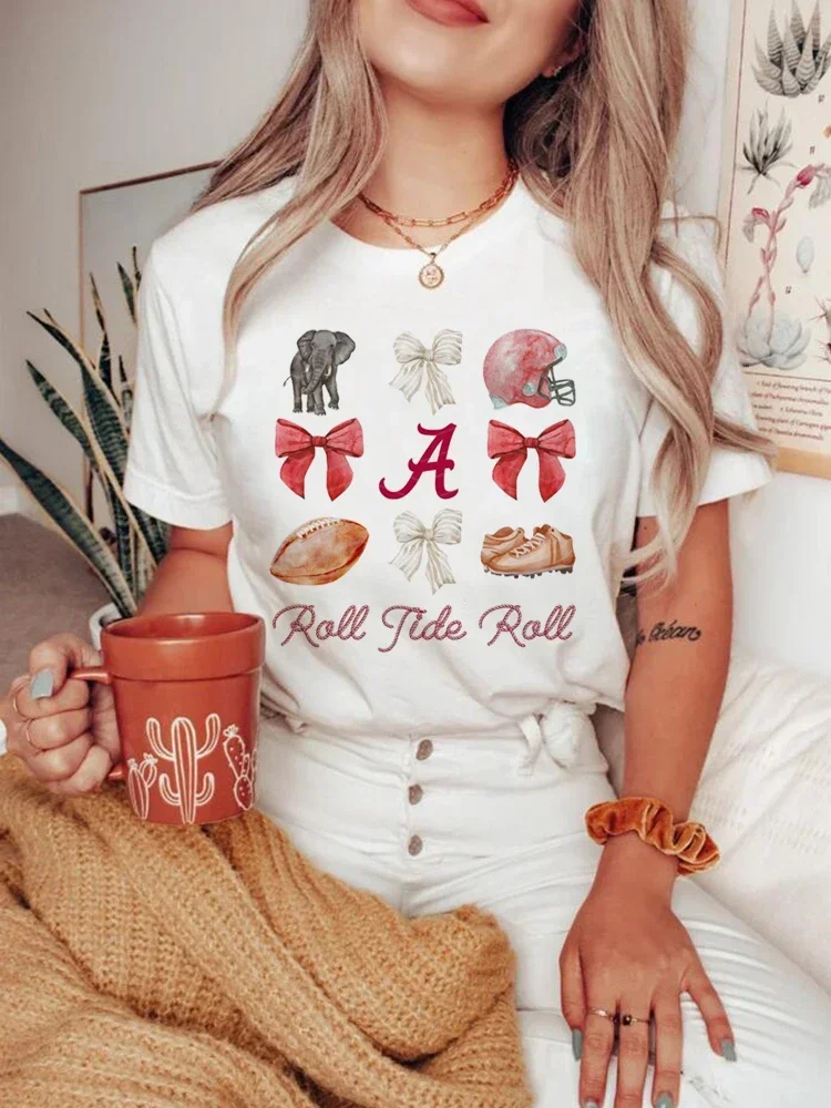 Women\'s Sweet T-Shirt Trendy Cute Alabama Football Printed Pattern Aesthetic Clothing Summer Casual Style Printed Top T-Shirt