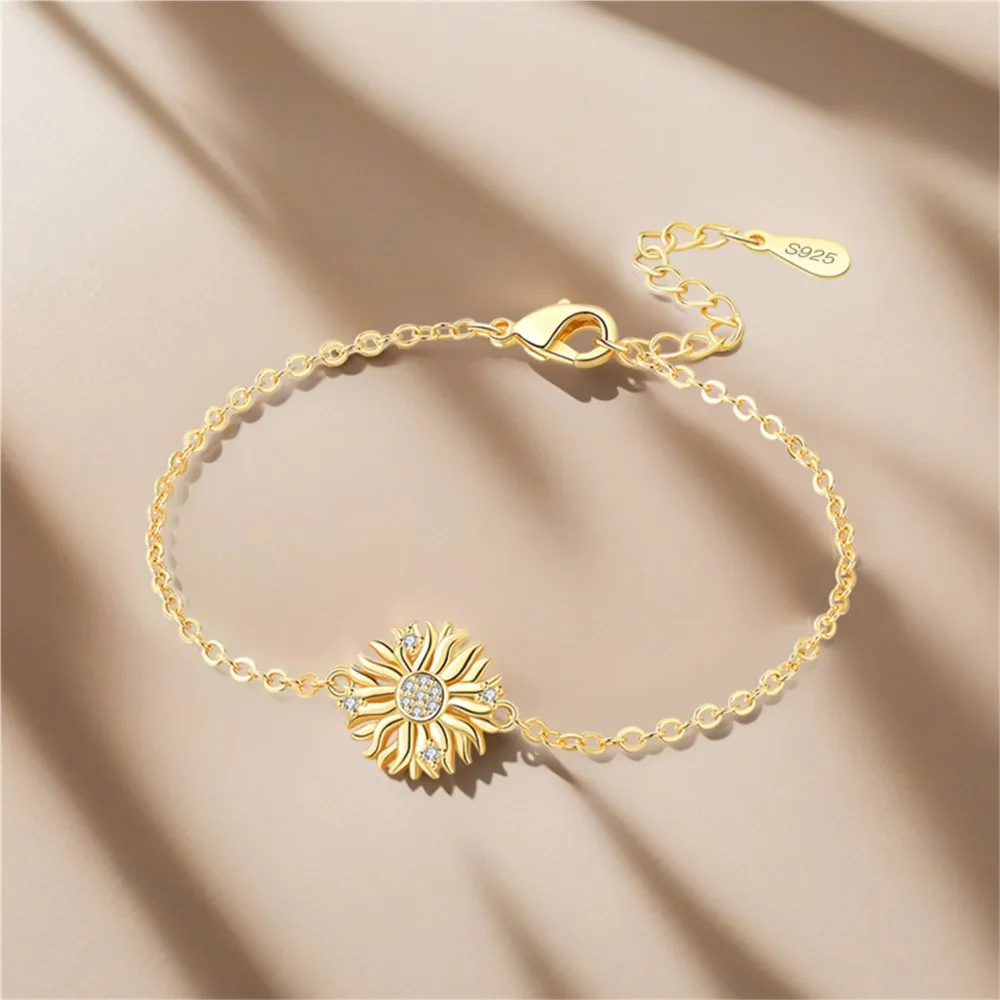 New 925 Sterling Silver Exquisite Golden Sun Bracelet Chain Link Women Bracelet Birthday Festival Jewelry Gifts