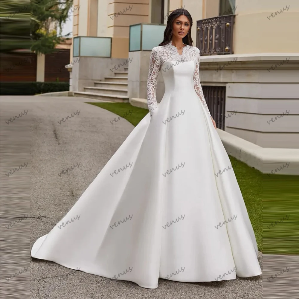 Classic Wedding Dresses A Line Satin Bridal Gowns Detachable Jacket Robes For Formal Party Simple Vestidos De Novia Customized