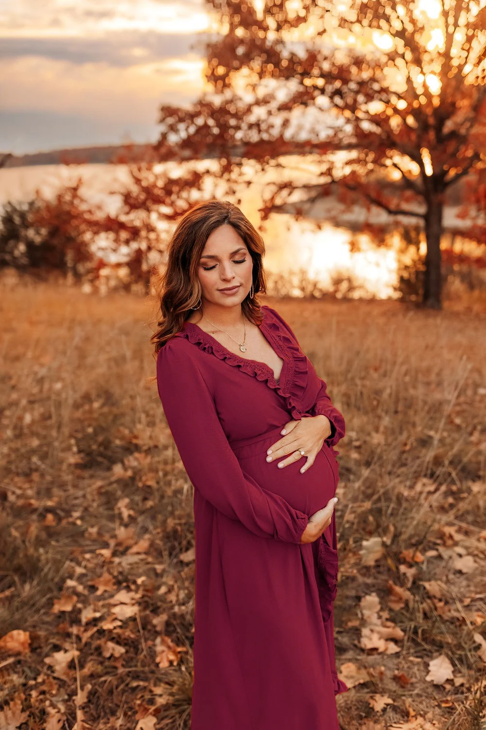 

Boho Maternity Dress Photoshoot Long Sleeve Ruffle Maxi Gown Elegant Pregnancy Outfit Bump Friendly Christmas Photography Wear