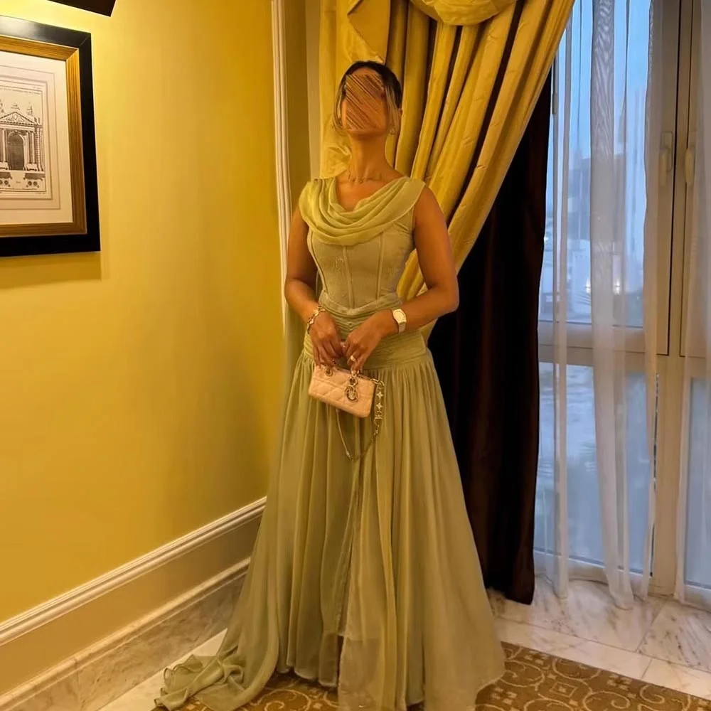 تخصيص رائعة Ruched المرأة فستان حفلة موسيقية س الرقبة الساحرة الكشكشة سستة الطابق طول فستان الحفلات الساحرة المرأة ثوب مسائي