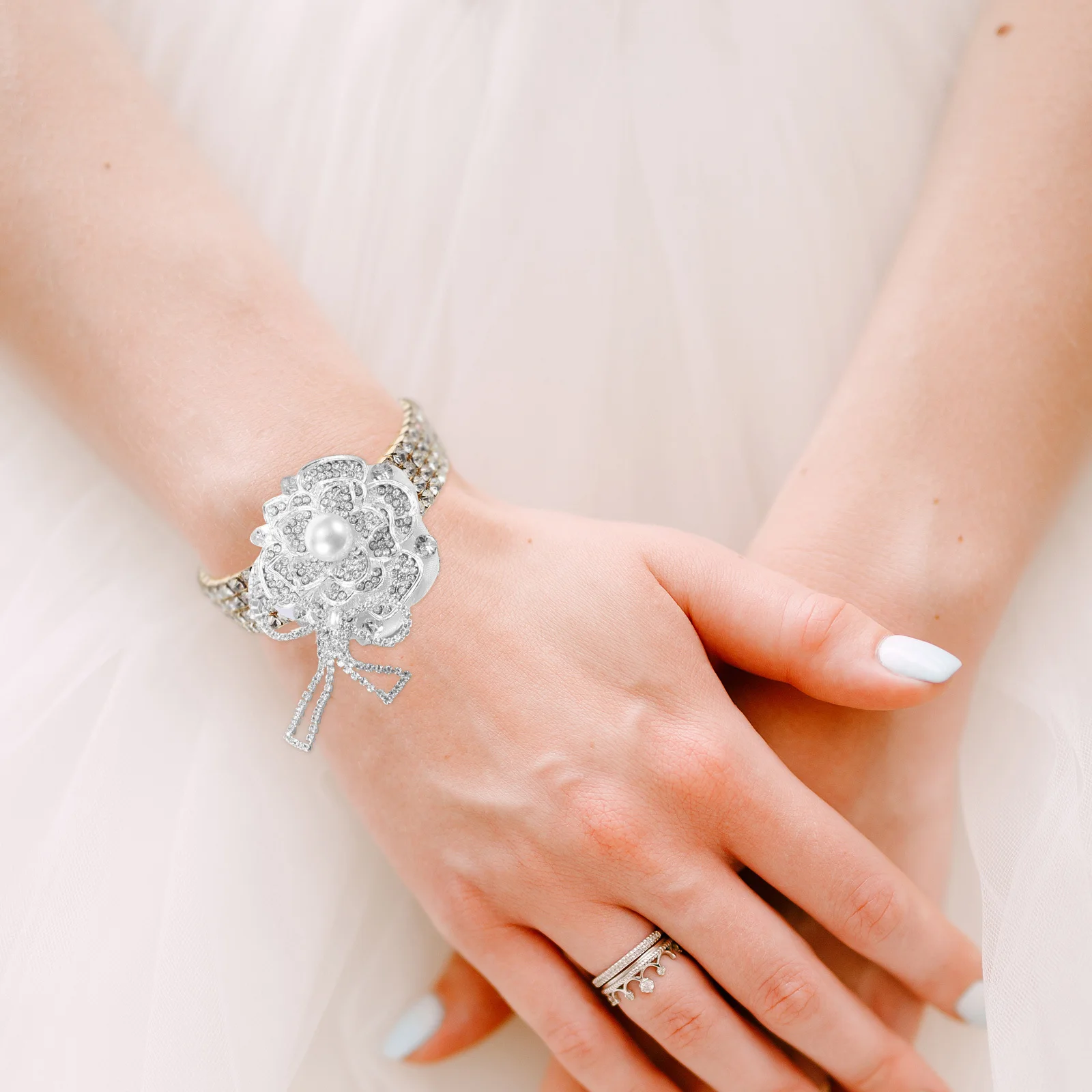 여성용 2개 세트 라인스톤 크리스탈 팔찌 DIY 탄성 손목 장식 밴드 웨딩 프로모션 파티 브라이덜 샤워 액세서리