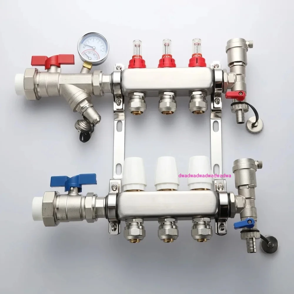 DN25 DN32 S304Stainless Steel Distribution Manifold Group With PPR Ball Valves,Flowmeters, Hydronic Underfloor Heating