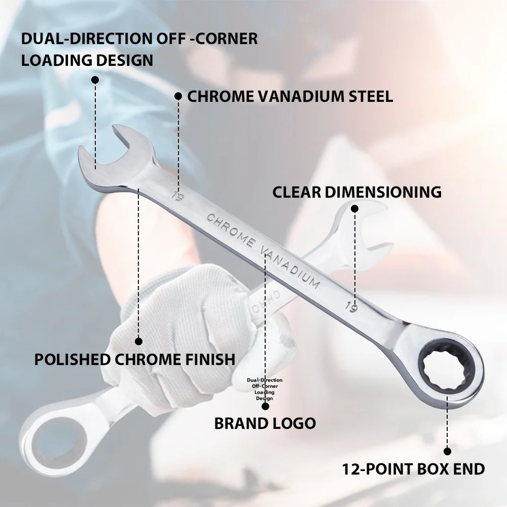 

8Pcs 72 Tooth Dual Direction Ratchet Wrench Set Chrome Vanadium Steel Fixed Head Spanner For Metric Bolt Nut Repair Hand Tools