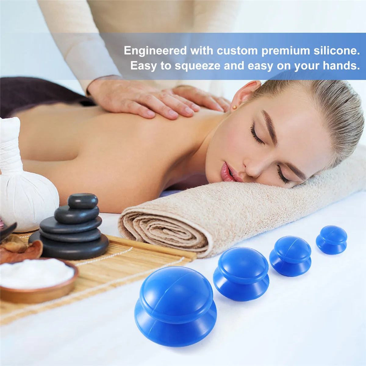 Ventouse-latas de vacío azules de silicona para masaje, Ventouse anticelulitis, terapia física, dispositivo de cuidado de la salud, 4 piezas