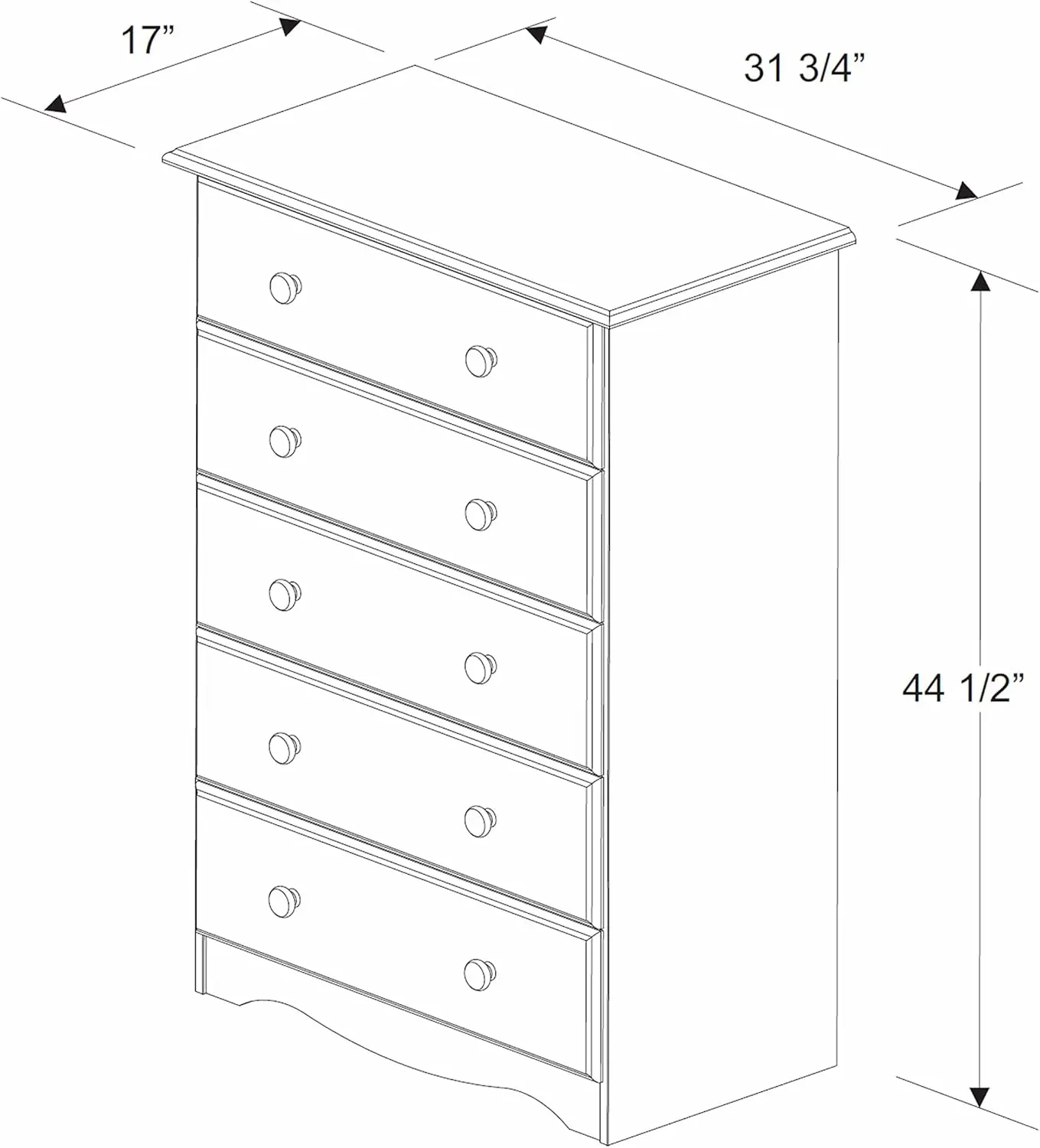 100% Solid Wood 5-Drawer Chest, Mocha. Requires Assembly