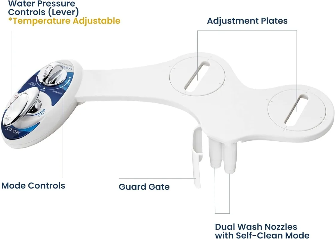 Imagem -05 - Luxe-acessório Não Elétrico de Bidé para Assento de Vaso Sanitário Água Quente e Fria Auto-limpeza Bocal Duplo Azul 320