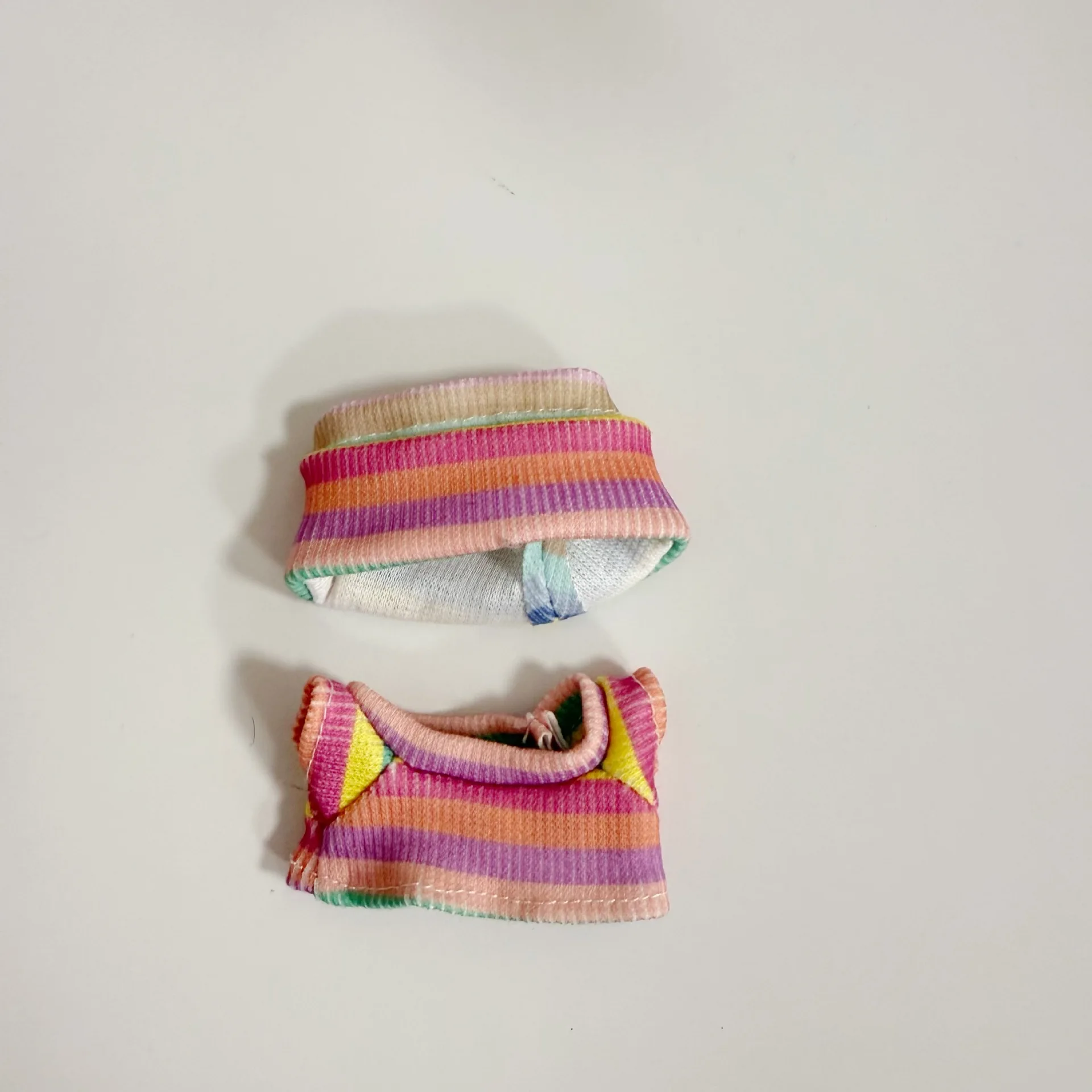 

10cm Labubu Doll Clothes Mini 4.0 Pink Blue Rainbow Striped Stretch Top With Hat Set – Casual Sweet Style