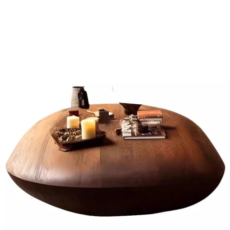 

Medieval coffee table walnut wood veneer oval original small apartment special-shaped