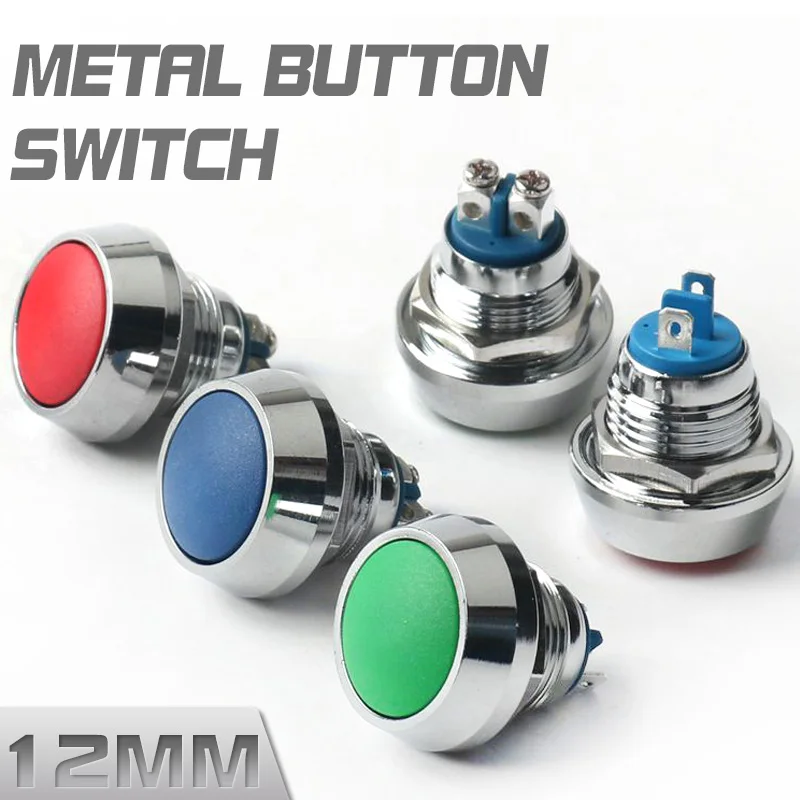 12mm Metal Button Switch Semi-Oxygen Small Miniature Button Round Head Waterproof Self-Resetting Non-Locking Switch 1NO 12V