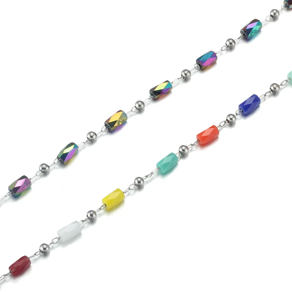 

1-2 Meter/Lot Stainless Steel Multicolor Crystal Bead Chains For Jewelry Making Supplies DIY Necklace Bracelet Charm Accessories