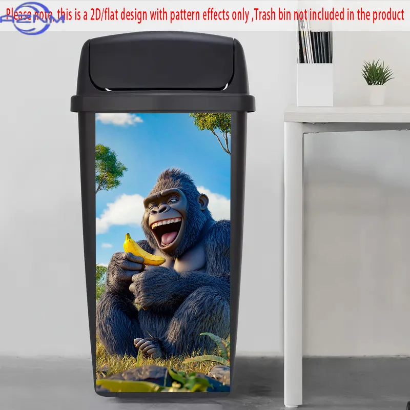 1pc 2D/FLAT Self-Adhesive Dustbin Stickers, .01×cm, Depicting a Gorilla Holding a Banana. Fit for Decorating Dustbins, Walls a