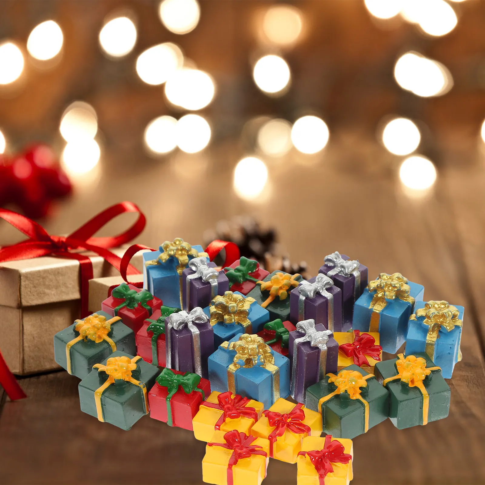 

25Pcs Mini Gift Box Resin Decoration Lifelike Christmas Home Decor Micro Landscape Ornament Resin Gift Box Miniature Model
