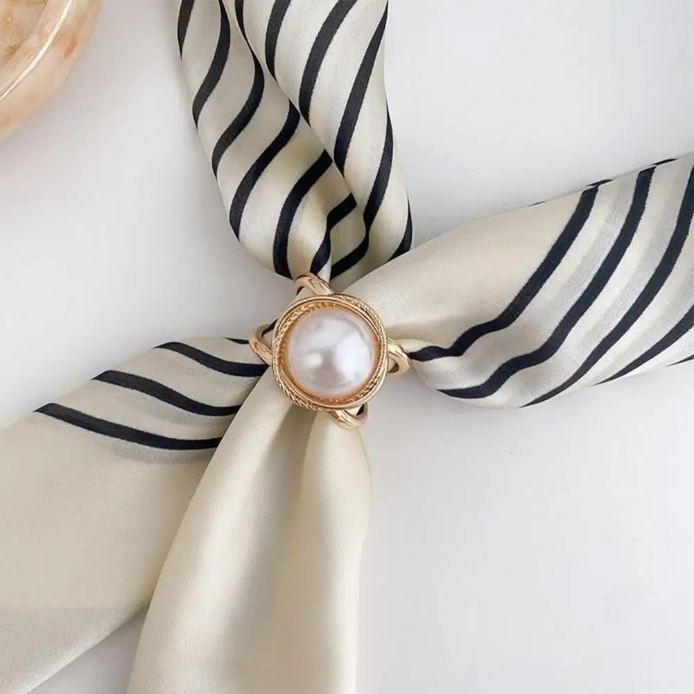Silk Scarf Clip Ready-to-use Scarf Jewelry Elegant Faux Pearl Scarf Ring Clip Silk Clasp Buckle Women’s Shawl for Neckerchief