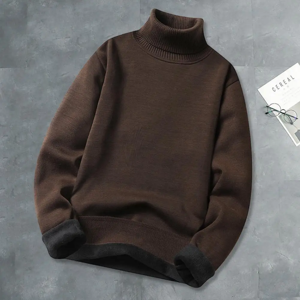 Men Knitted Sweater Men Turtleneck Sweater Men's Turtleneck Sweater with Fleece Lining Slim Fit Knit Jumper for Autumn Winter