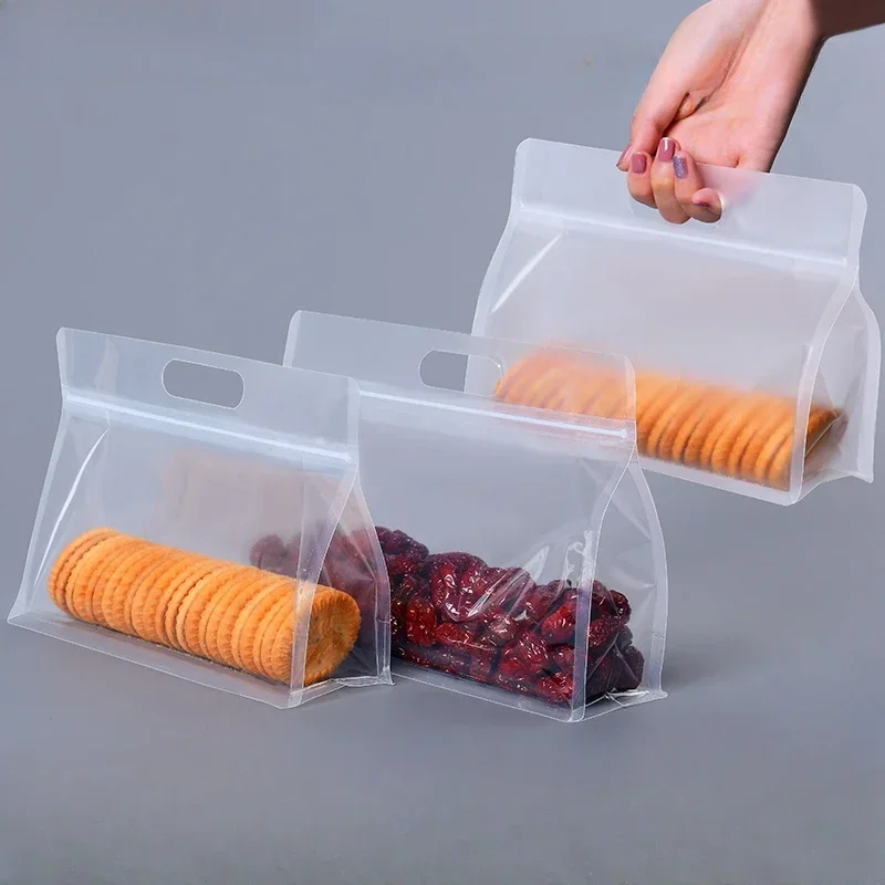 

50Pcs/Lot Clear Plastic Stand UP Food Packaging Pouches Resealable Zip Lock Waterproof Handle Bag for Nuts Candy Bean Storage