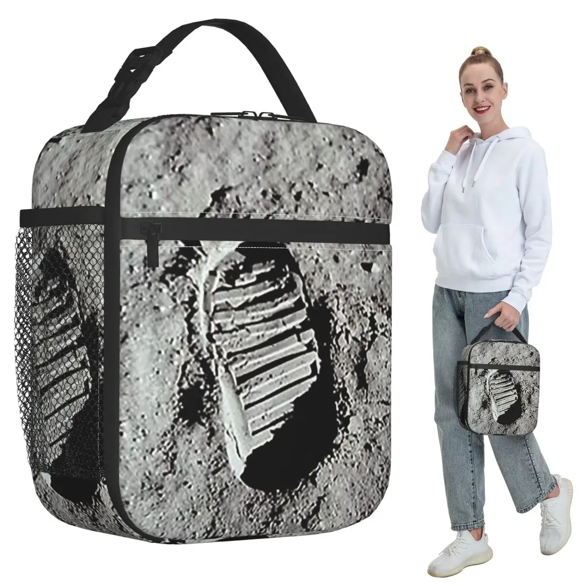 Footprint On The Moon By Buzz Aldrin Apollo Insulated Lunch Bag for Women Office Cooler Thermal Food Box Tote Lunch Boxes
