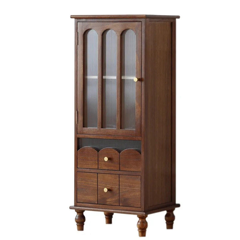 cabinet Living room wall storage cabinet Solid wood retro French side cabinet Tea Integrated storage