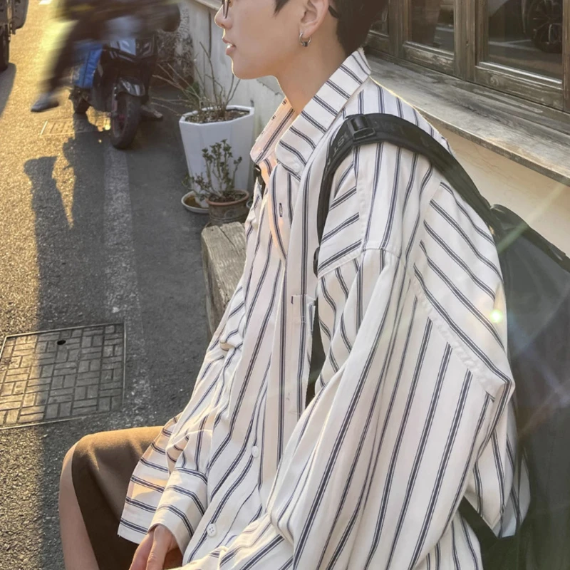 Striped Shirt Men's New High-end Trendy Brand Long-sleeved Shirt Handsome Trendy Loose Casual Jacket