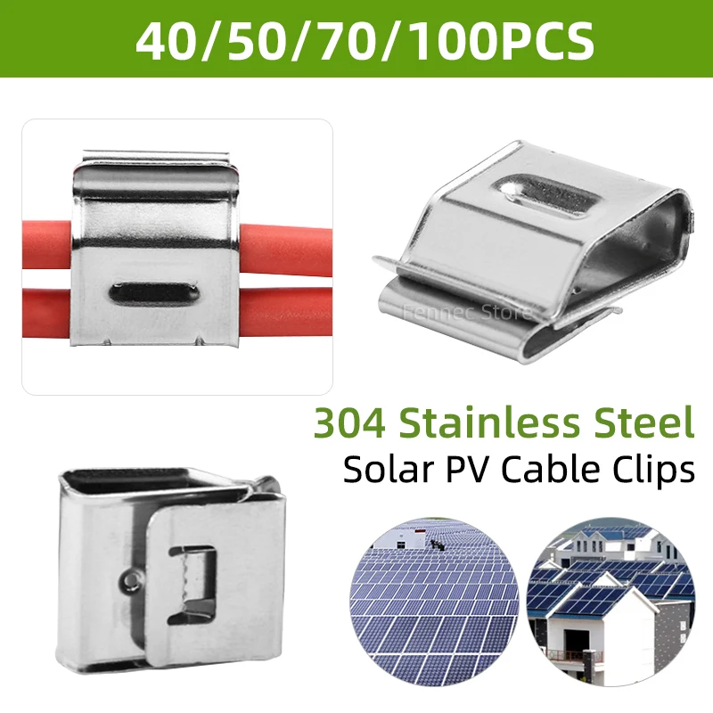 

Solar Panel Cable Clips Stainless Steel PV Wire Clip Fixing Clamps 40/50/70/100PCS for PV Module Wire Accommodates 2 Wires