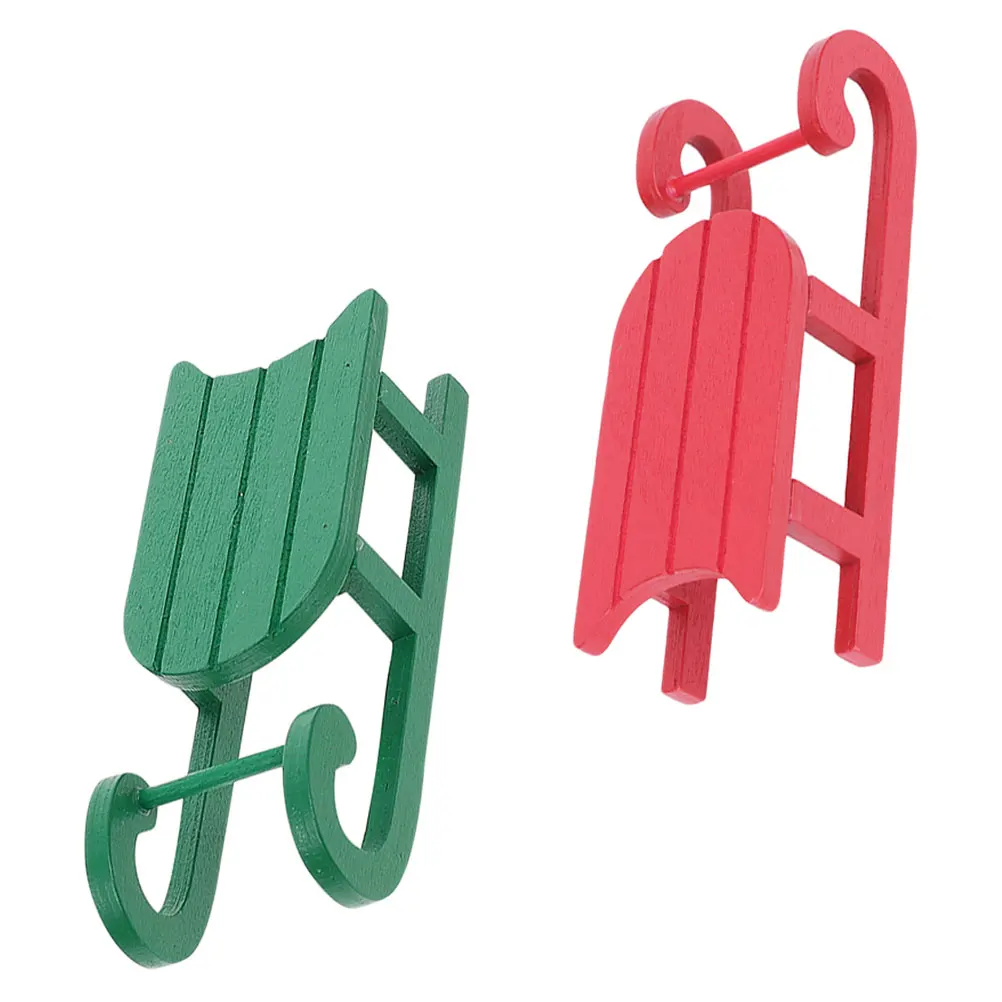 

2 Pcs Wooden Ornaments Holiday Decorations Christmas Crafts Sleigh Centerpieces Dining Table Wooden Sleigh Adornment Exquisite