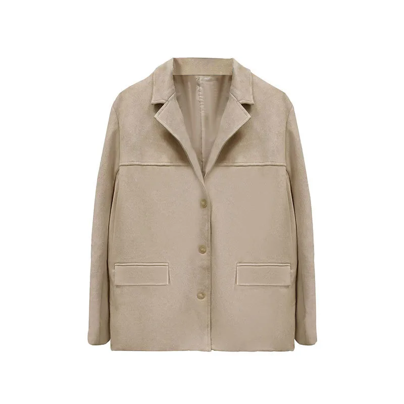 Blazer vintage da donna giacca in pelle scamosciata moda autunnale monopetto bavero cappotti larghi capispalla da donna da ufficio da strada