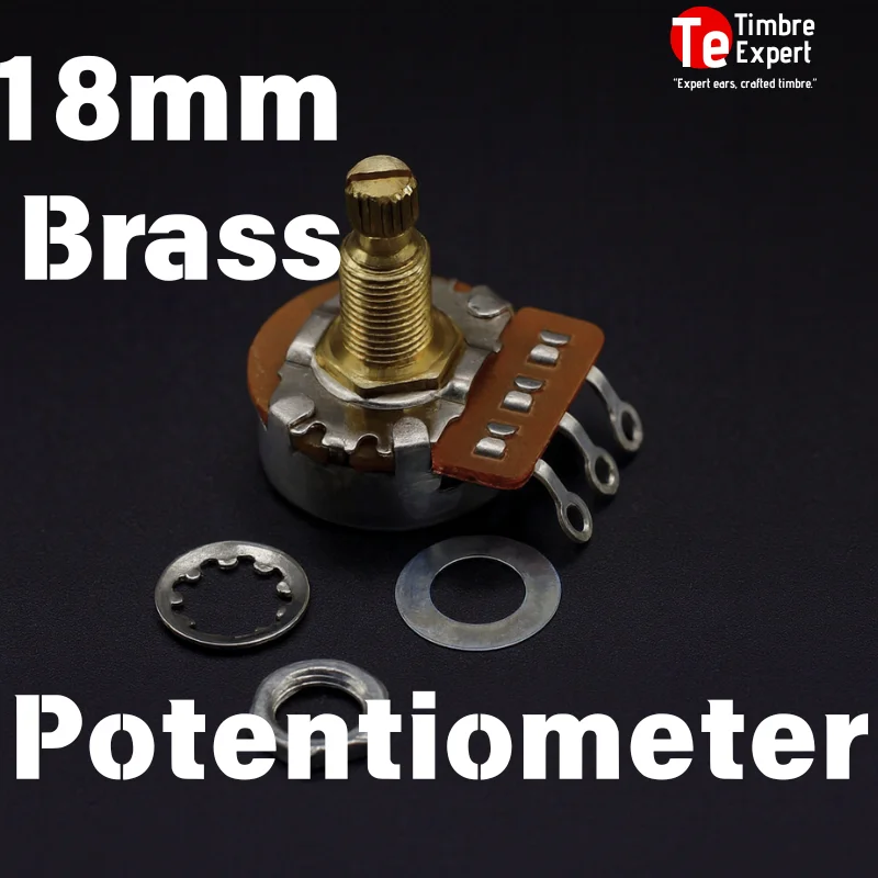 2Pcs Brass Potentiometer Long Shaft 18mm 18-teeth  A250K/B250K/A500K/B500K  For Electric Guitar and Bass Tone Volume Parts