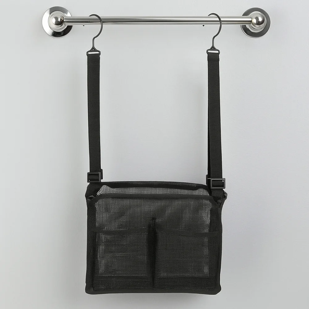 

Mesh Bathroom Hanging Bag with Hooks Drainage Shower Tools Organizer Large Capacity Multi-pockets Shower Draining Rack