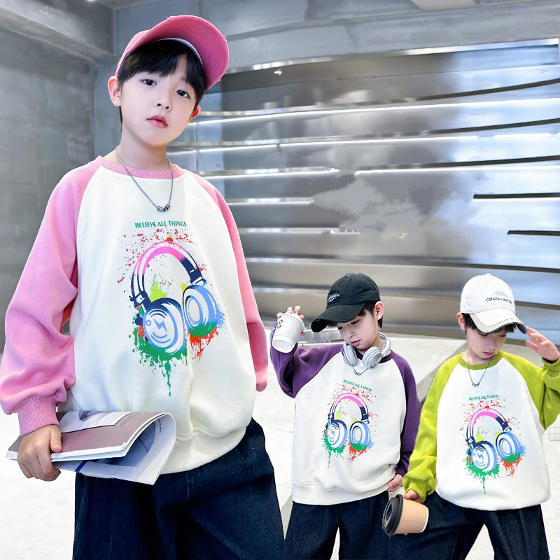 

Korean Boys Autumn Cotton Sweatshirt 2025 New Style Children's Streetwear Outfit Kids Long Sleeve Casual Clothing Outerwear 5-14