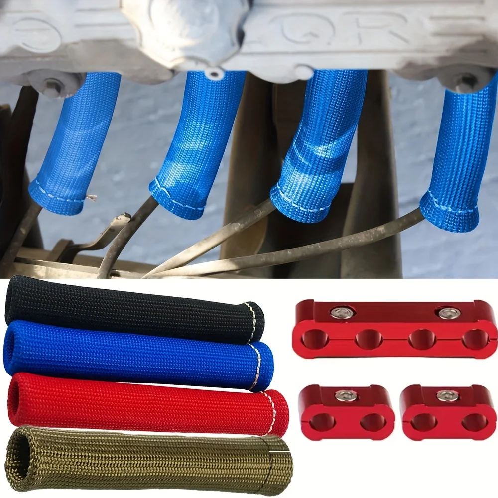8pcs/set 1200 Degree Spark Plug Wire Boots Heat Shield Protector Sleeve 3pcs Spark Plug Wire Separator Line Ignition Cable Clip