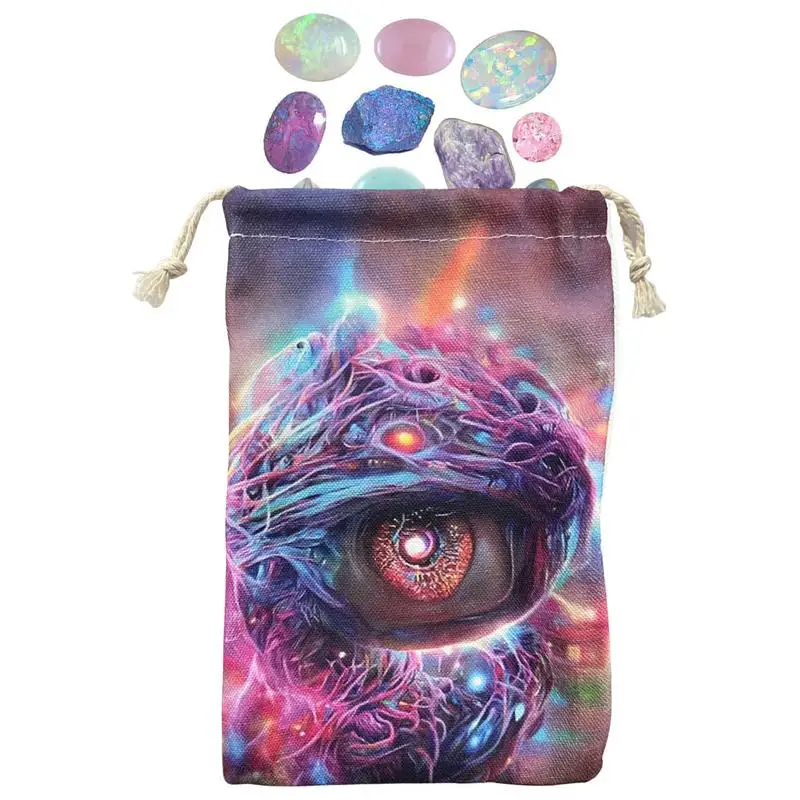 Tarot Dice Bag Canvas Hand Gift Bags 14x22cm Drawstring Tarot Dice Bag Velvet Tarot Bag Eye Pattern Tarot Card Pouches For Tarot