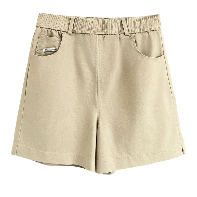 

100kg Plus Size Women's Shorts Casual Elastic Waist Washed Cotton Knee Length Straight Leg Pants Summer New 5002