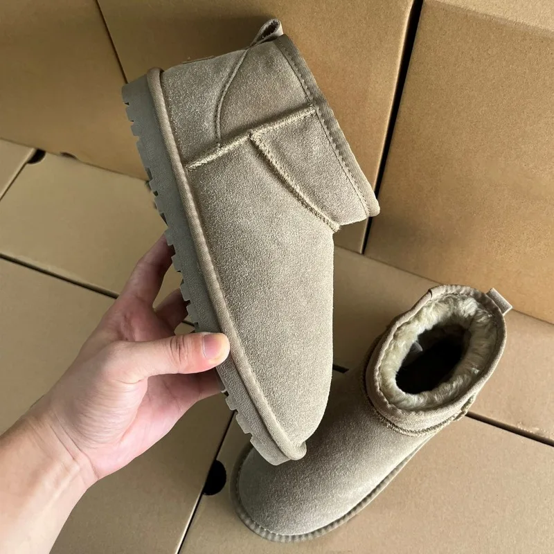 أحذية ثلج عالية الجودة للرجال والنساء في الشتاء، مع عزل قطيفة، وجلد غنم مسطح القاع، وعازل للماء متكامل #4