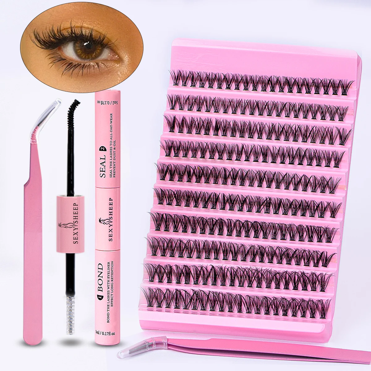 Zestaw do przedłużania rzęs DIY 200 szt. Pojedyncze rzęsy Cluster D Curl, 8-16mm Mix klastry rzęs z pęsetą do rzęs