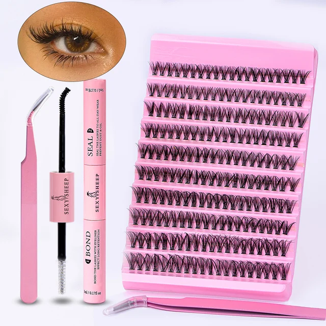 Zestaw do przedłużania rzęs DIY 200 szt. Pojedyncze rzęsy Cluster D Curl, 8-16mm Mix klastry rzęs z pęsetą do rzęs