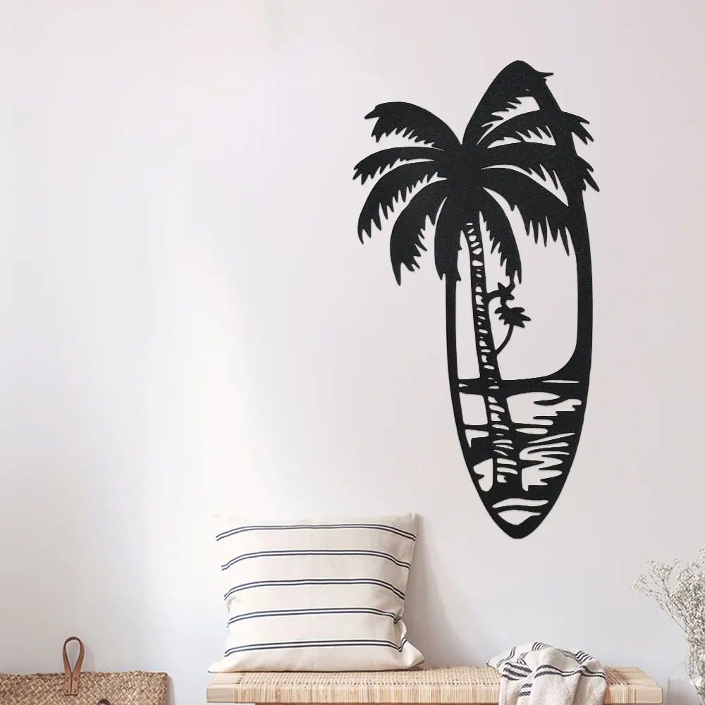 Black Metal Wall Art Decor, Palm Tree Wall Decor Art Sculpture for Home Bedroom Living Room Bathroom Kitchen Garden Decor