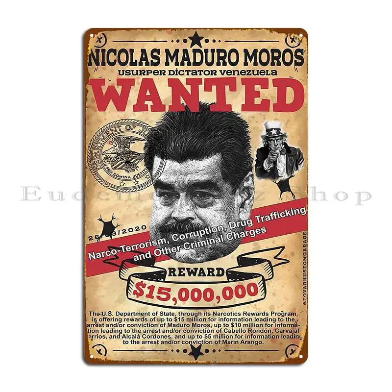 Letrero de hojalata de diseño Vintage para cine en casa, cartel con placa de Metal de 15mm, con diseño de Nicolas madoro Wanted Rewar, de Argentina y Estados Unidos