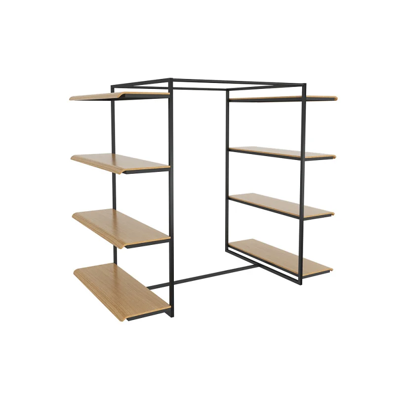 custom.Decorative Clothes Shop Fittings Iron Melamine Wood Black Steel Fixture Stand Men Clothing Store Display