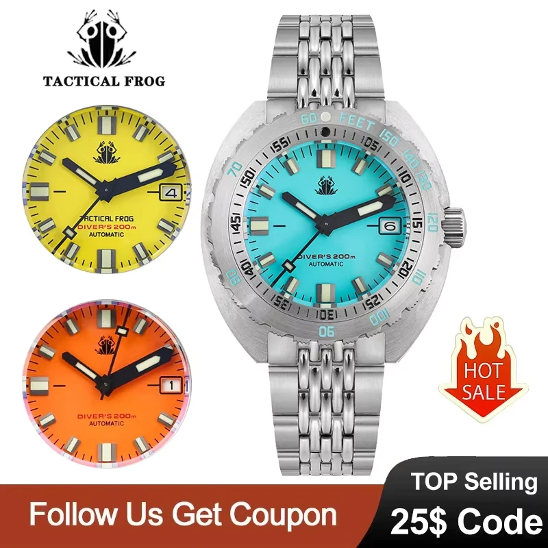 

Tactical Frog Mechanical Watches NH35 Automatic Movement 200m Waterproof Diver Watch Sapphire C3 Luminous Men's Watch SUB 300T